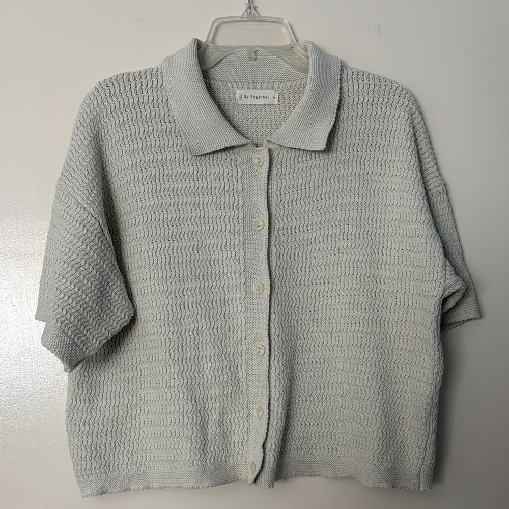 By Together Women’s Light Sage‎ Green Knit Button Down Sweater, M, Cottagecore